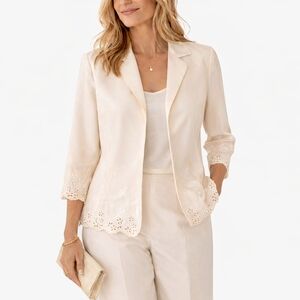 Vintage Cachet Silk 3 Piece Pant Suit Cream Embroidered Jacket Pants Shell  4/6